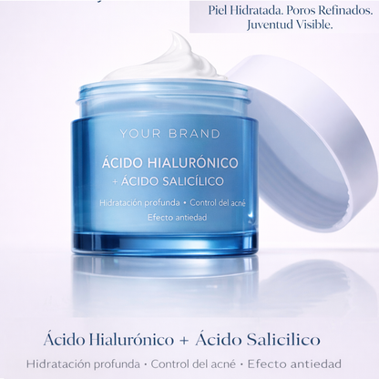 Crema hidratante facial con ácido hialurónico y salicílico