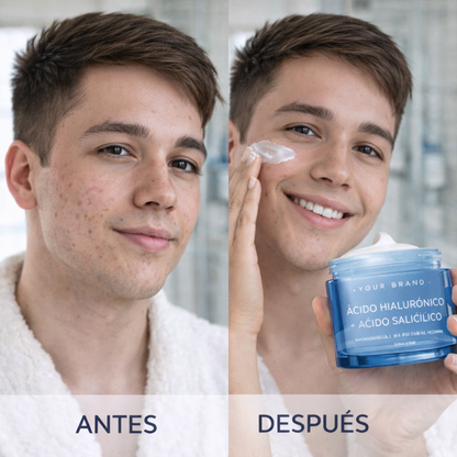 Crema hidratante facial con ácido hialurónico y salicílico